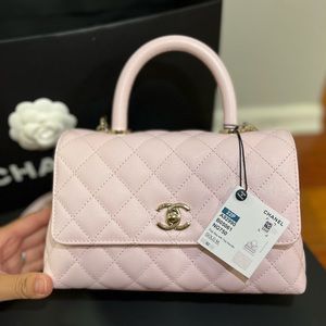 CHANEL flap bag with handle with gold hardware